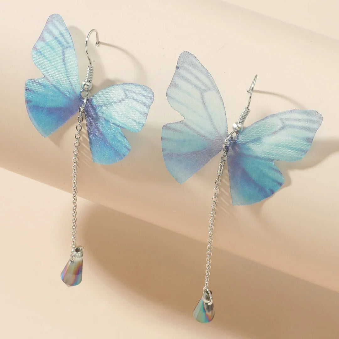Pendientes de Borlas de Cristal Azul en Forma de Mariposa