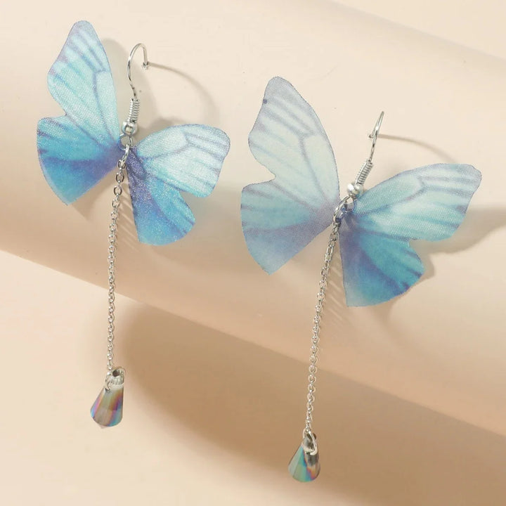Pendientes de Borlas de Cristal Azul en Forma de Mariposa