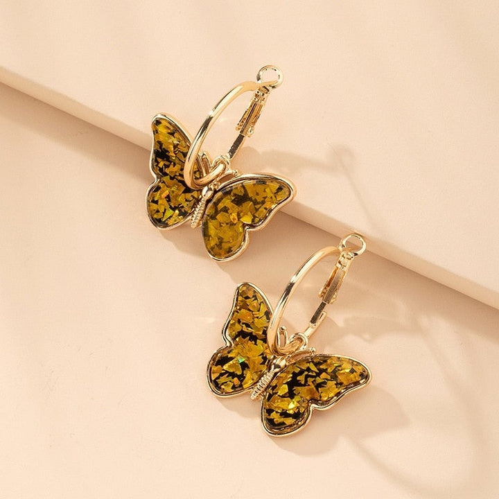 Jimena | Pendientes de aro de mariposa multicolor con acabado dorado