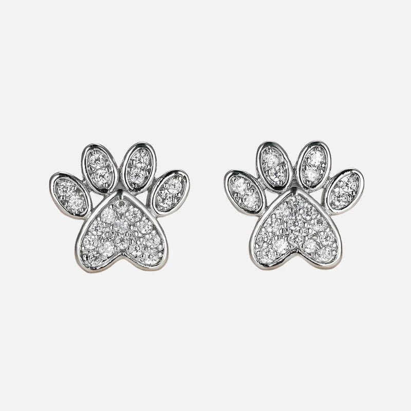 Pendientes de Paw de Circonia Blanca – Diseño en Forma de Corazón