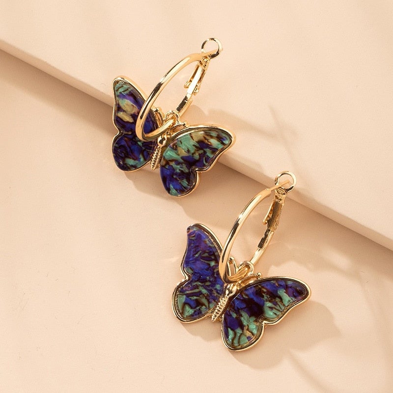 Jimena | Pendientes de aro de mariposa multicolor con acabado dorado