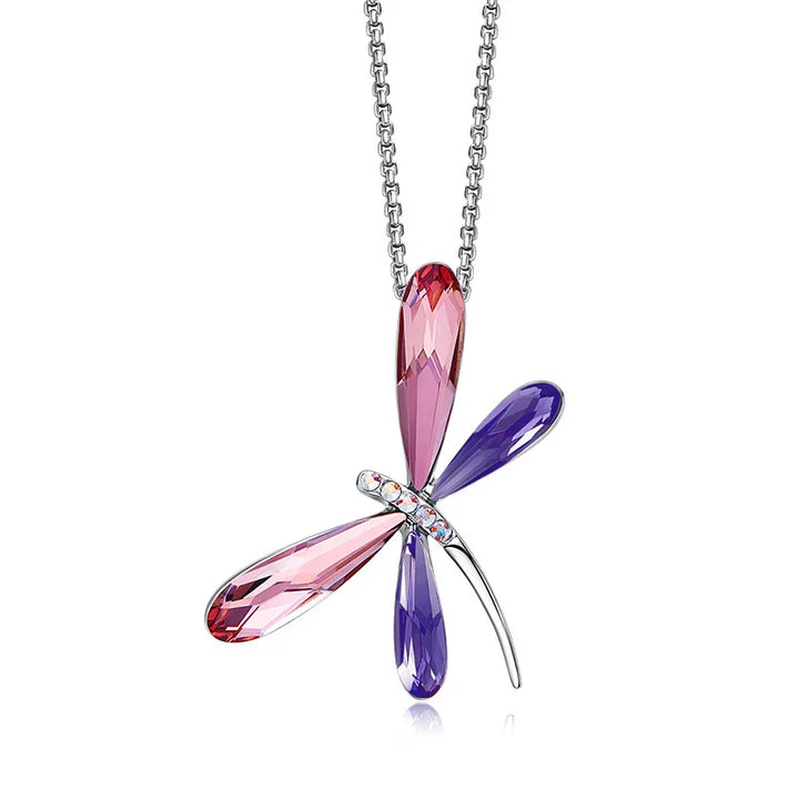 Collar de Colgante de Cristal de Libélula Rosa
