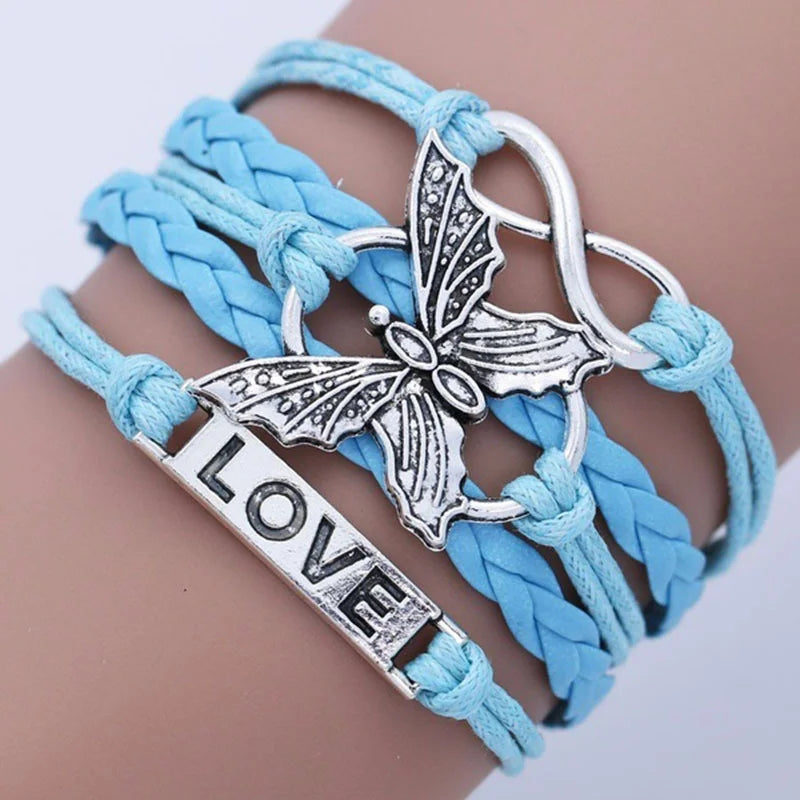 Pulsera de Cuero Mariposa Amor Vintage