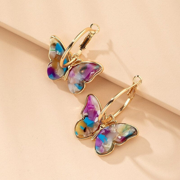 Jimena | Pendientes de aro de mariposa multicolor con acabado dorado