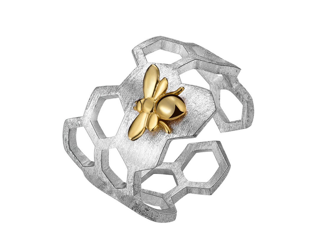 Anillo Ajustable Baño de Oro de 18K en Forma de Panal