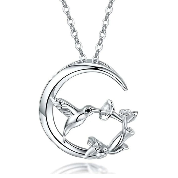 Collar de Colgante de Plata Vintage Moon Bird