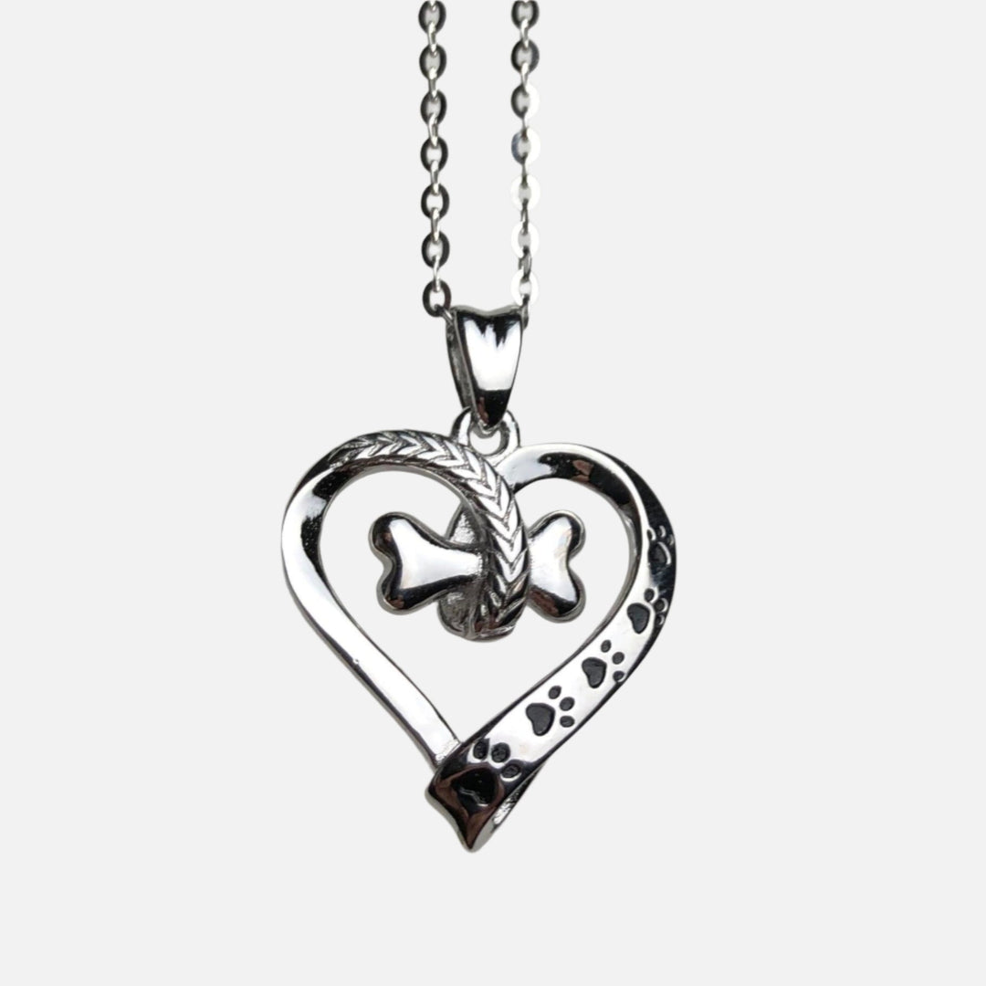 Collar de Pata de Perro y Corazón en Acero Inoxidable