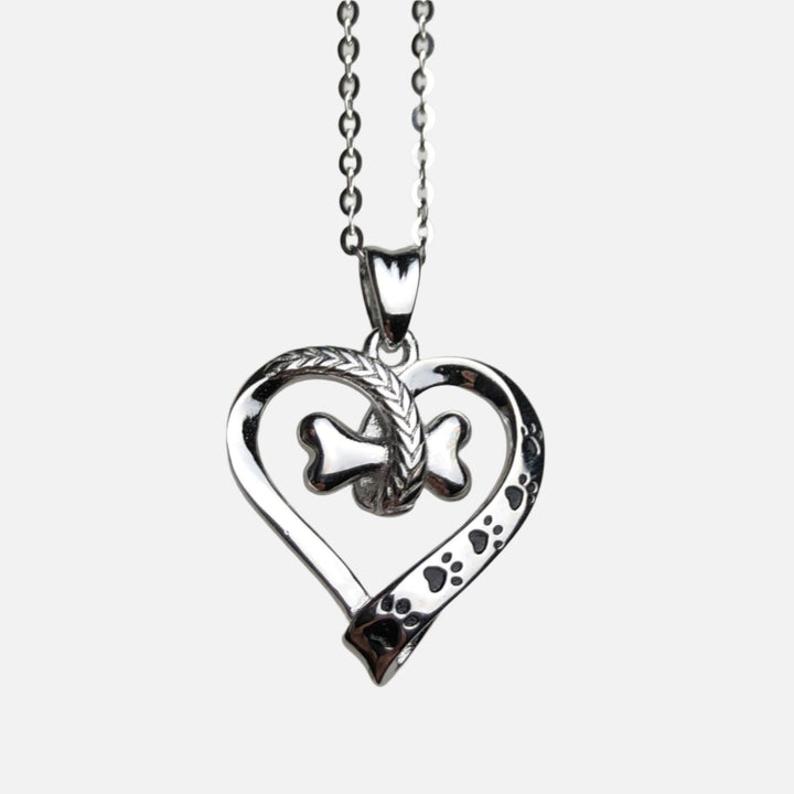 Collar de Pata de Perro y Corazón en Acero Inoxidable
