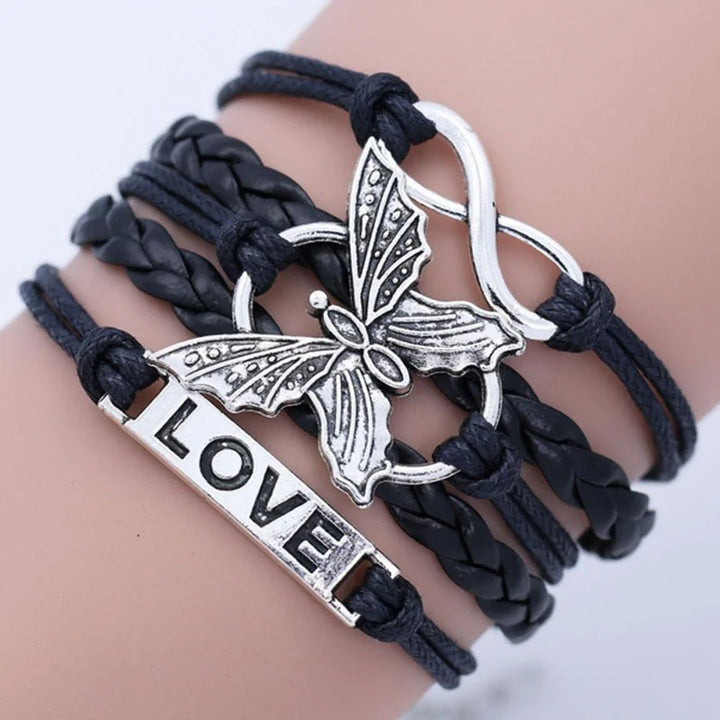 Pulsera de Cuero Mariposa Amor Vintage