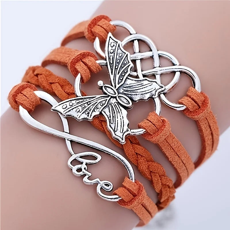 Pulsera de Cuero Mariposa Amor Vintage