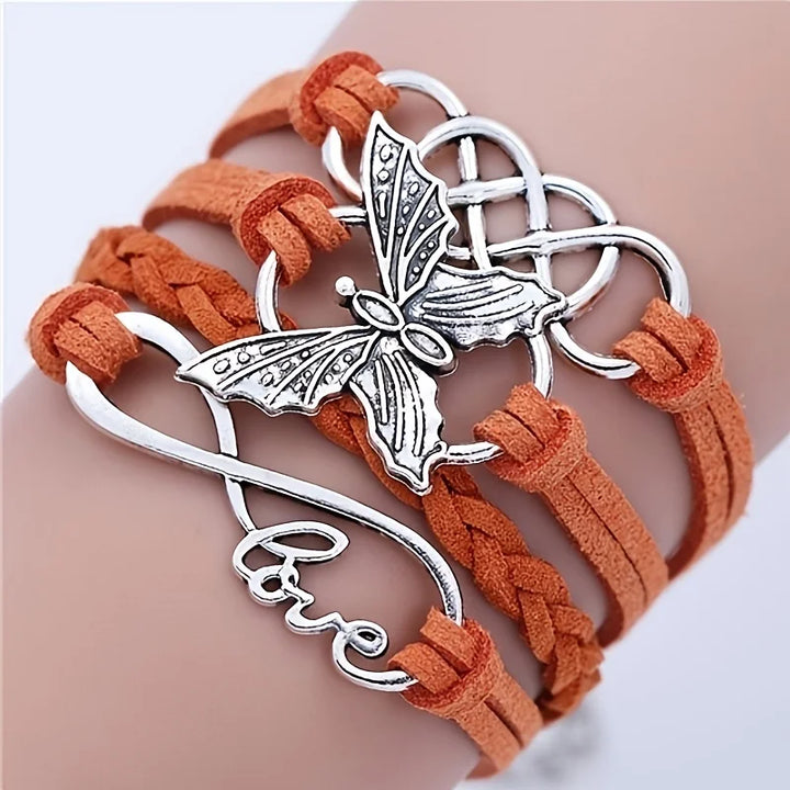 Pulsera de Cuero Mariposa Amor Vintage