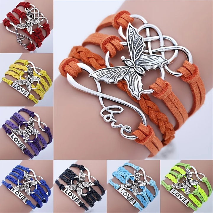 Pulsera de Cuero Mariposa Amor Vintage