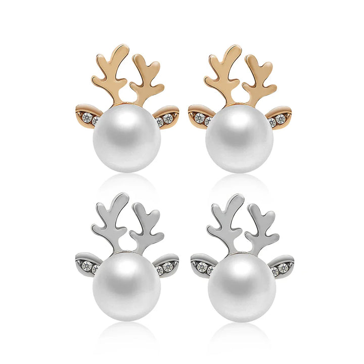 Pendientes de Perlas de Reno Navideño