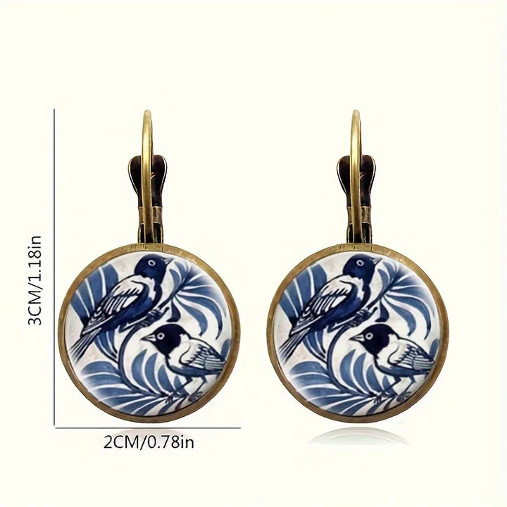 Pendientes de Domo de Cristal de Magpie Azul Vintage