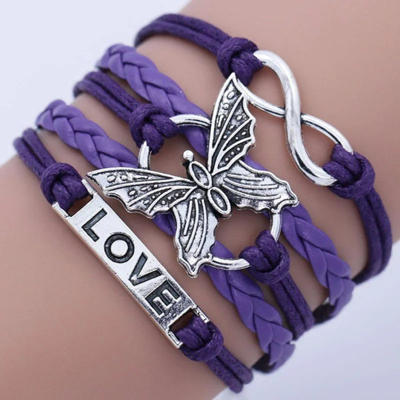 Pulsera de Cuero Mariposa Amor Vintage