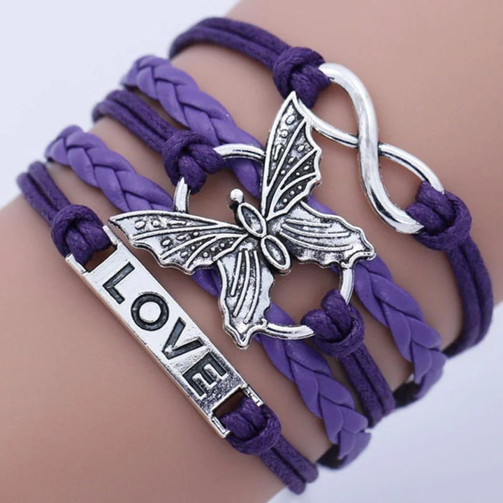 Pulsera de Cuero Mariposa Amor Vintage