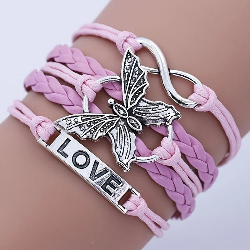 Pulsera de Cuero Mariposa Amor Vintage