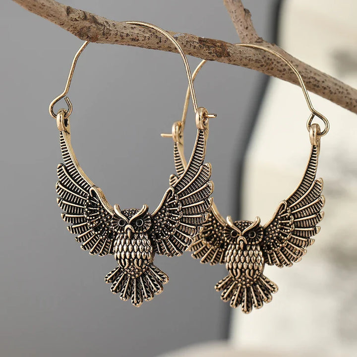 Pendientes Declarativos de Búho Vintage Bohemio