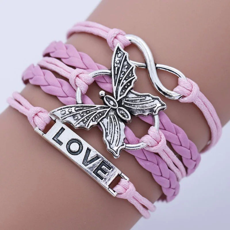 Pulsera de Cuero Mariposa Amor Vintage