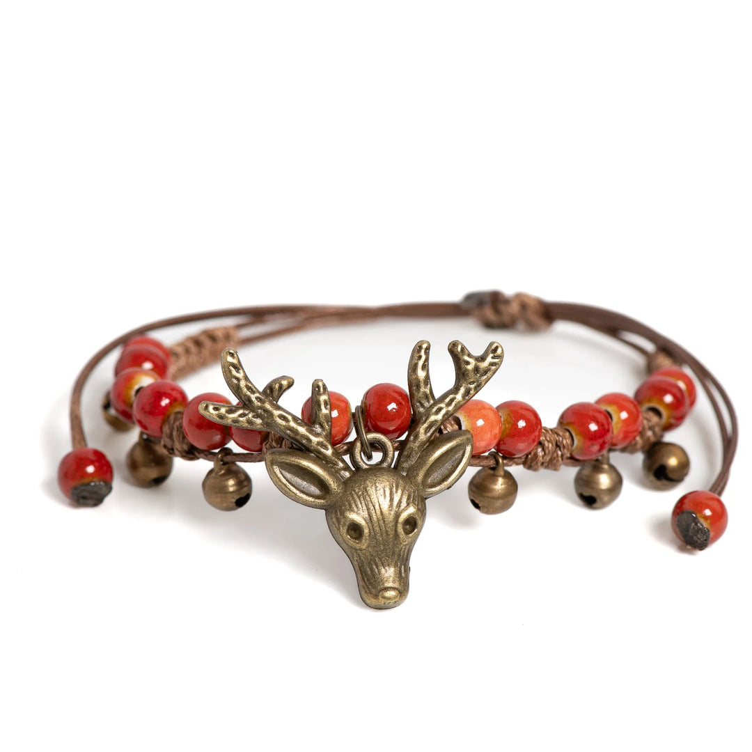 Pulsera de Encanto de Ciervo de Cerámica Hecha a Mano