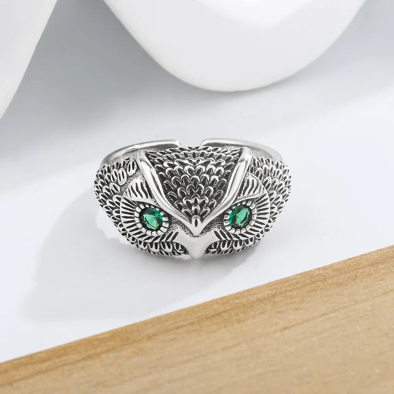Anillo de Búho de Plata Esterlina