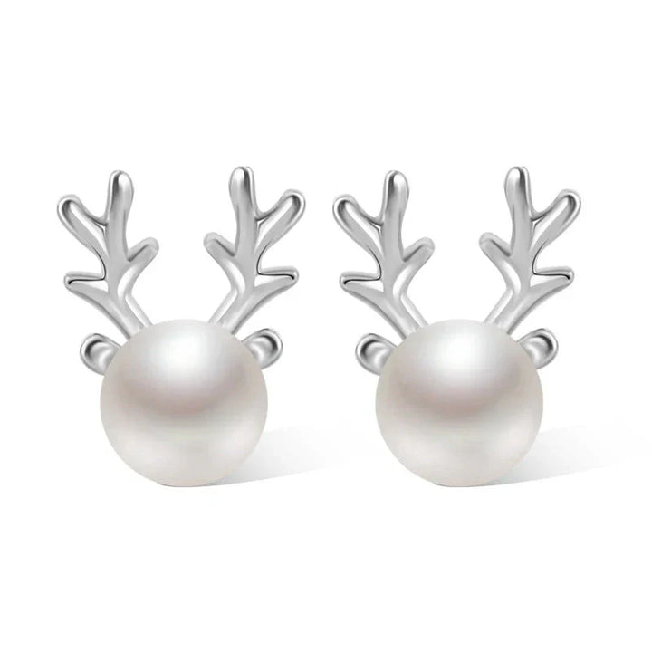 Pendientes de Perla en Forma de Reno