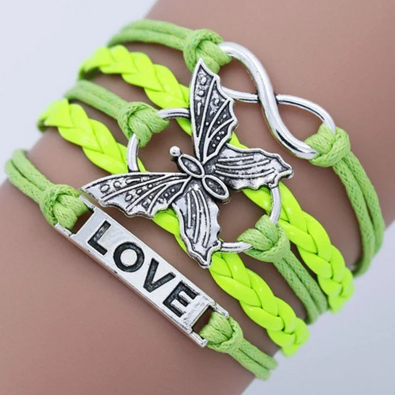 Pulsera de Cuero Mariposa Amor Vintage