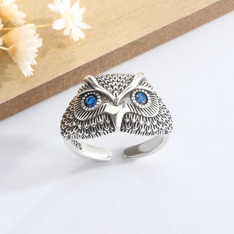 Anillo de Búho de Plata Esterlina
