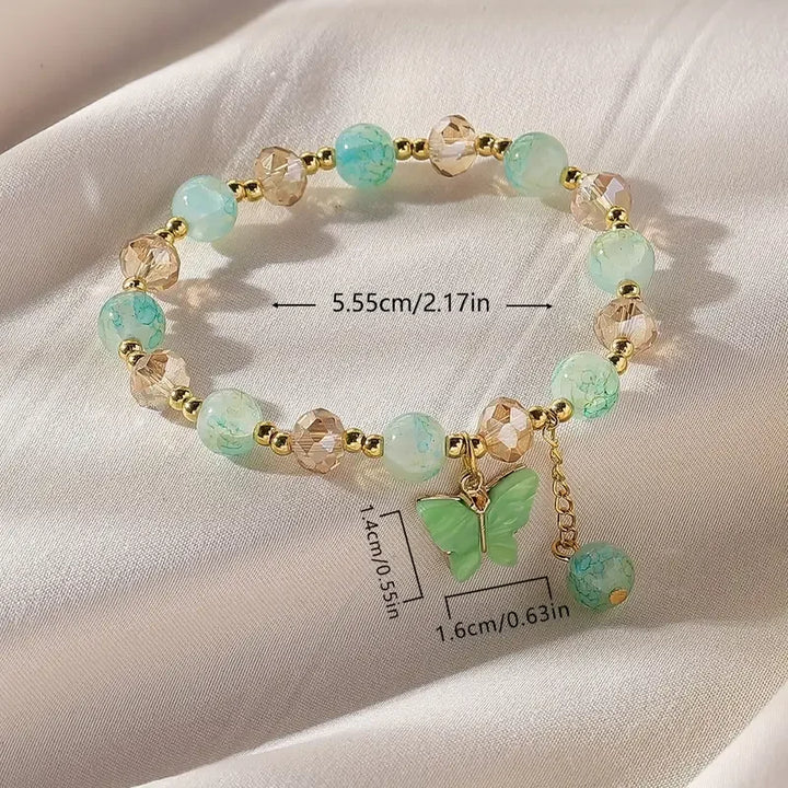 Brazalete Elástico de Perlas con Mariposa Hermosa