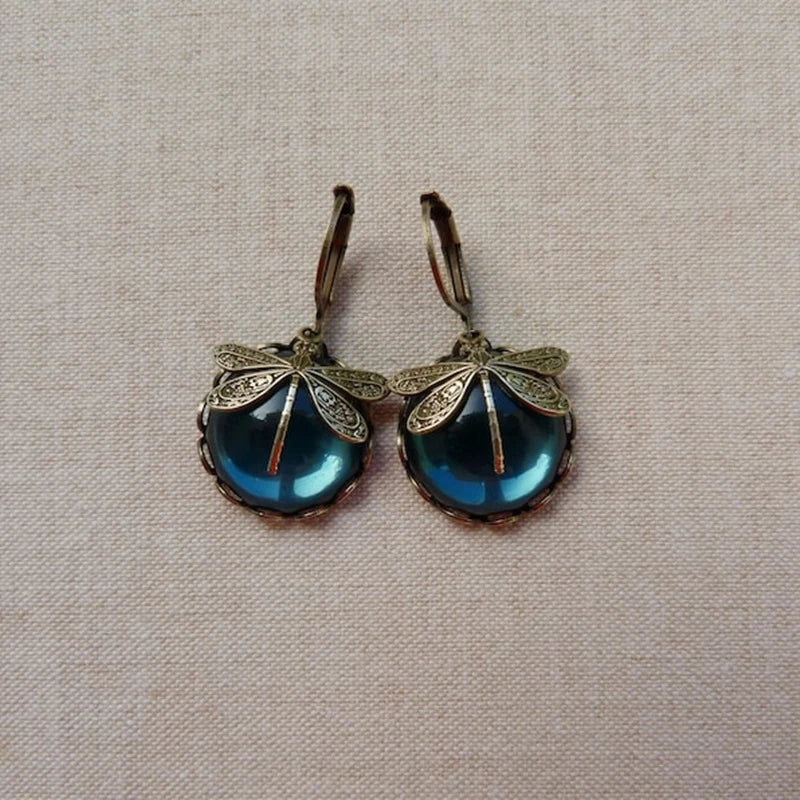 Pendientes de Libélula Esférica en Oro Antiguo