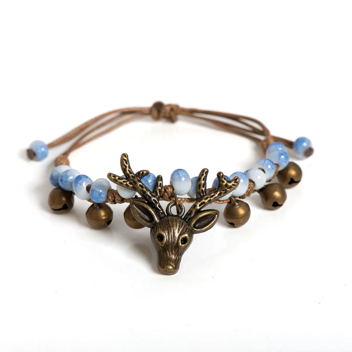 Pulsera de Encanto de Ciervo de Cerámica Hecha a Mano