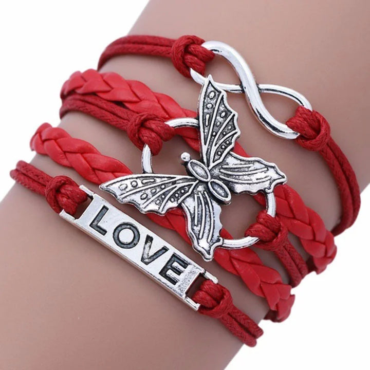 Pulsera de Cuero Mariposa Amor Vintage