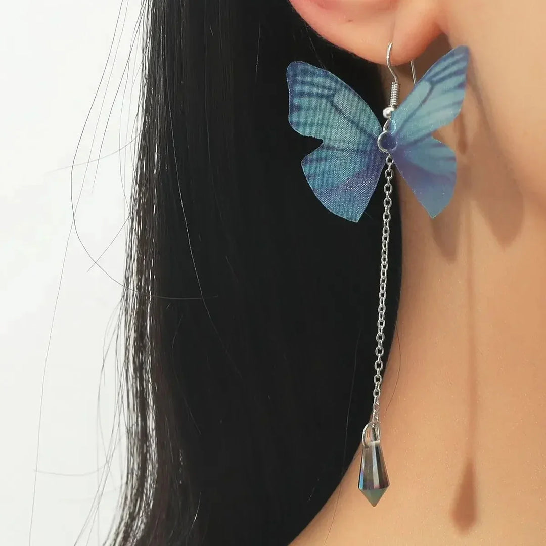 Pendientes de Borlas de Cristal Azul en Forma de Mariposa