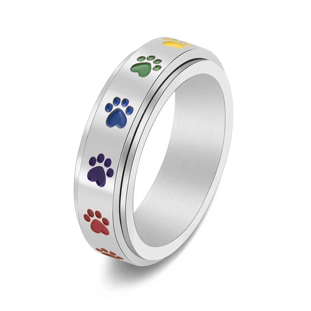 Anillo Giratorio Reductor de Estrés – Acero Inoxidable con Huellas Arcoíris