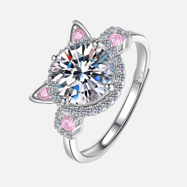 Anillo de Orejas de Gato Ajustable con Zirconia