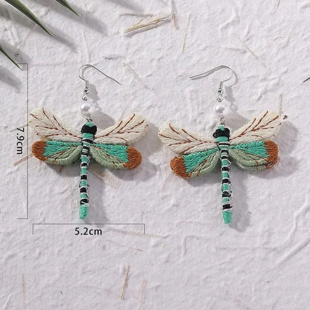 Pendientes de Libélula Bordados Bohemios