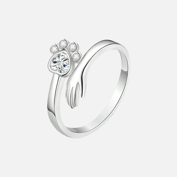 Anillo Ajustable de Plata Esterlina 925 – Diseño de Huella de Mano y Patita