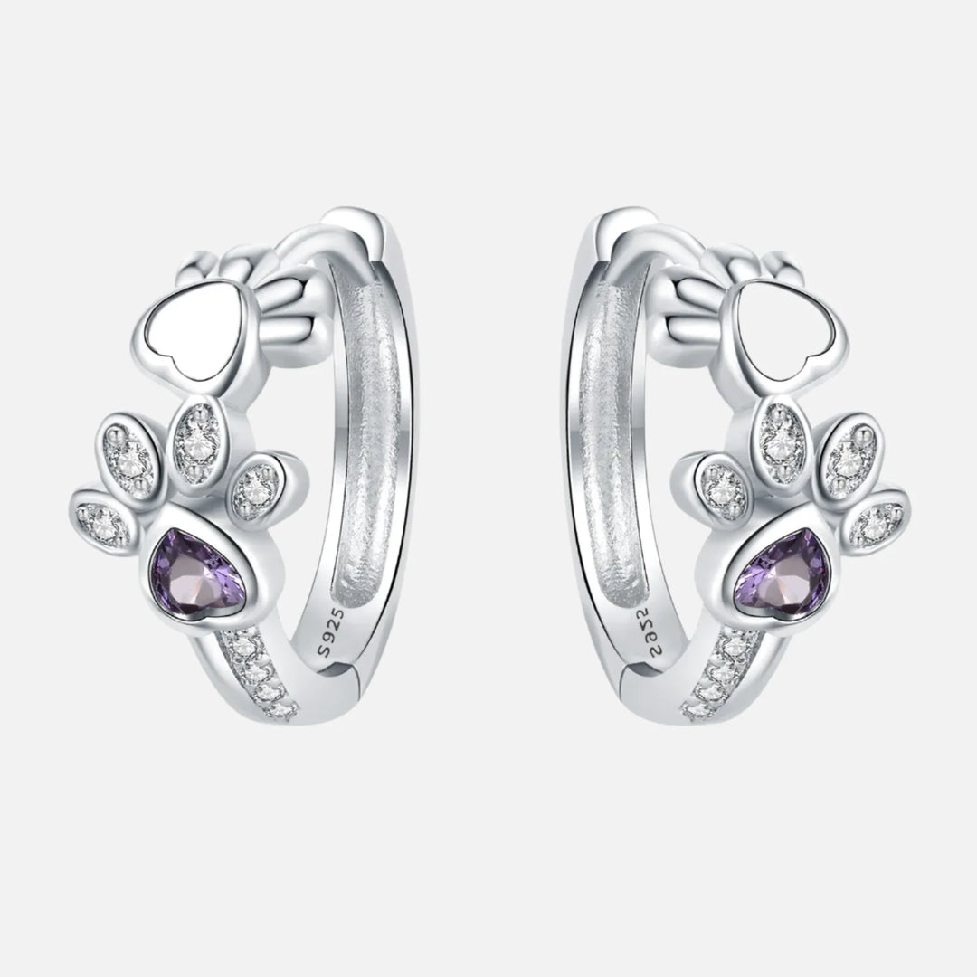 Pendientes Paw Huggie en Plata de Ley 925 – Con Zirconia y Gemas en Forma de Corazón