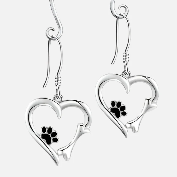 Pendientes Colgantes de Plata con Diseño de Corazón y Huella