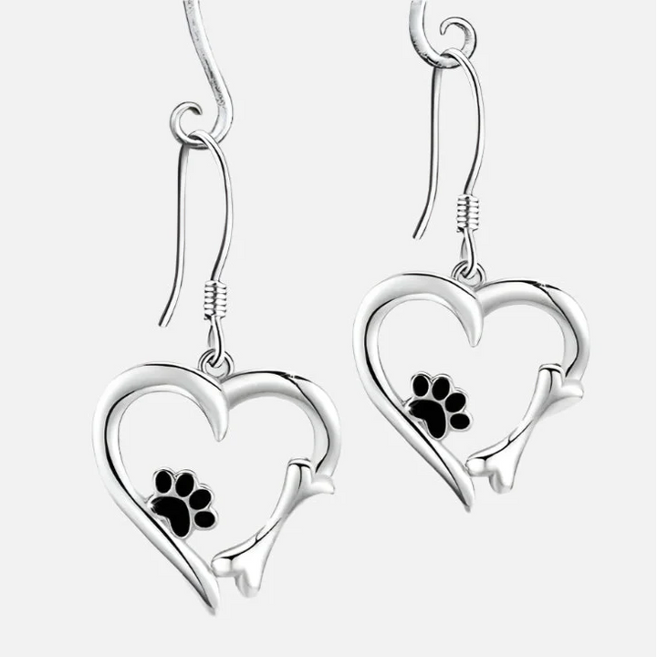 Pendientes Colgantes de Plata con Diseño de Corazón y Huella
