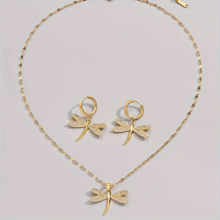 Collar de Joyería de Libélula Dorada con Pendientes de Bonificación