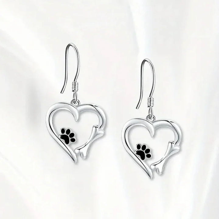 Pendientes Colgantes de Plata con Diseño de Corazón y Huella