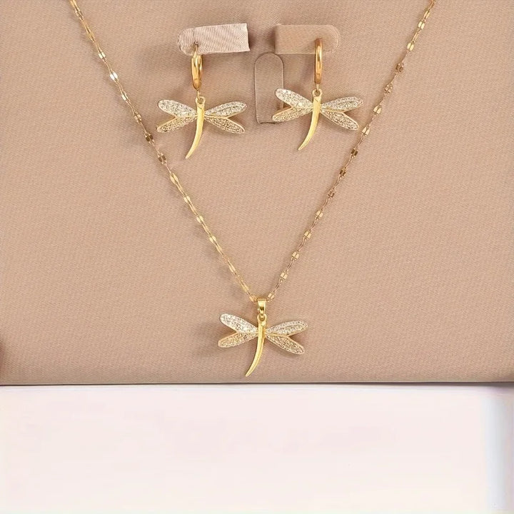 Collar de Joyería de Libélula Dorada con Pendientes de Bonificación