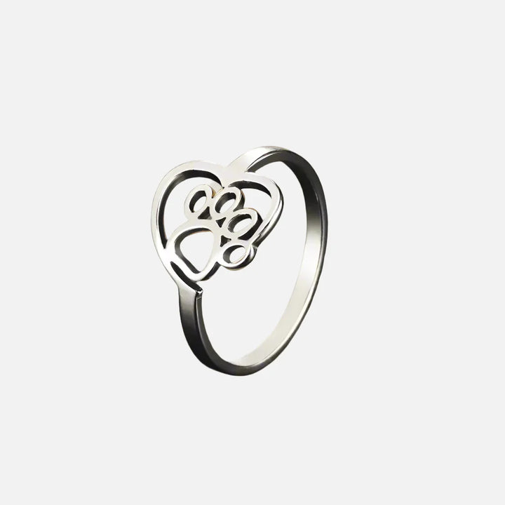 Anillo en Tono Dorado con Huella y Corazón – Joyería de Acero Inoxidable para Amantes de las Mascotas