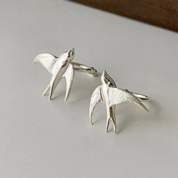 Hermosos Pendientes de Clip en Forma de Golondrina de Plata