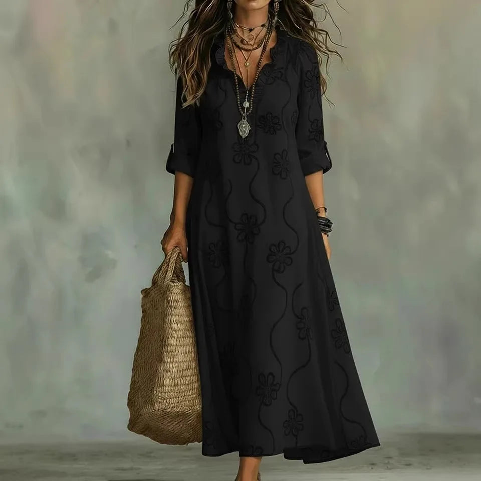 Valentina | Vestido maxi bohemio de silueta fluida y estampado floral