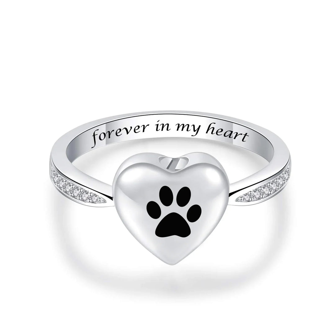 Anillo de Urna con Huella de Corazón – Joyería de Conmemoración para Mascotas
