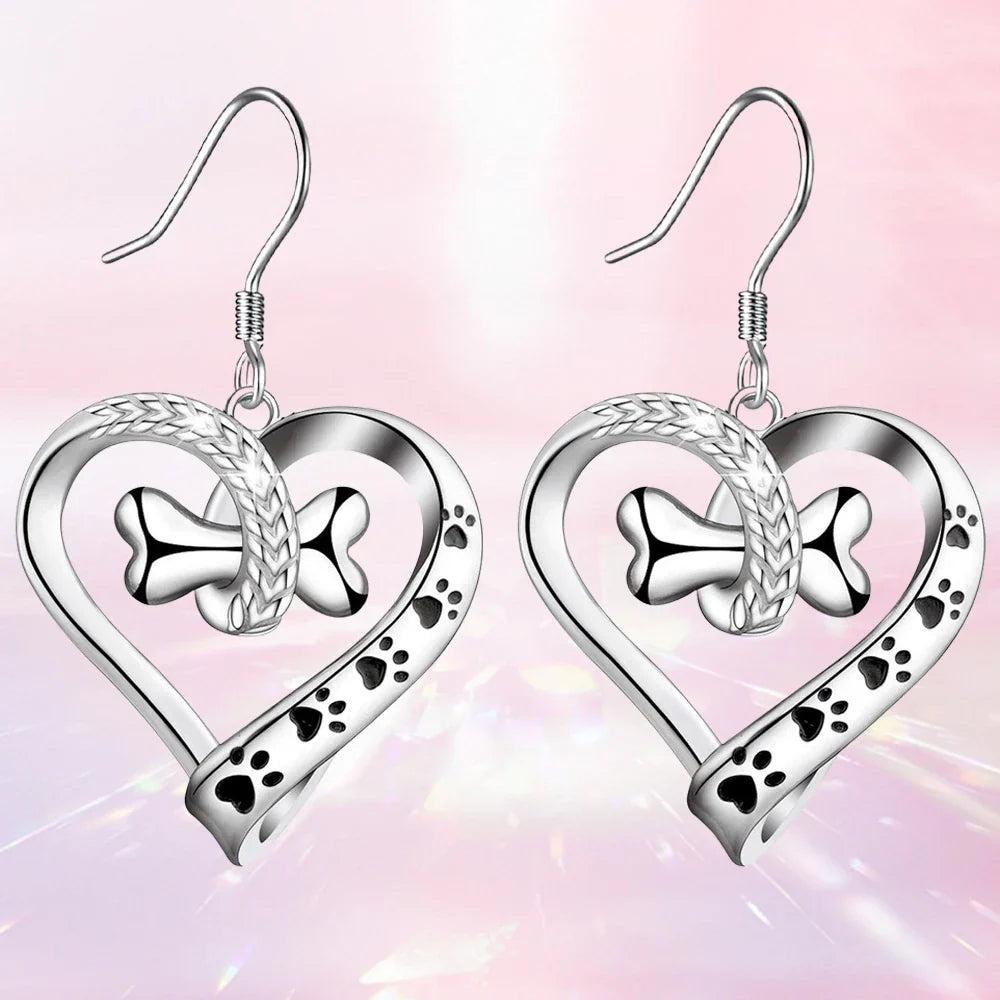 Conjunto de Joyería de 2 Piezas con Encantos de Huella, Corazón y Hueso