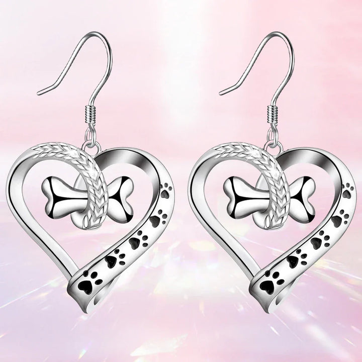 Conjunto de Joyería de 2 Piezas con Encantos de Huella, Corazón y Hueso