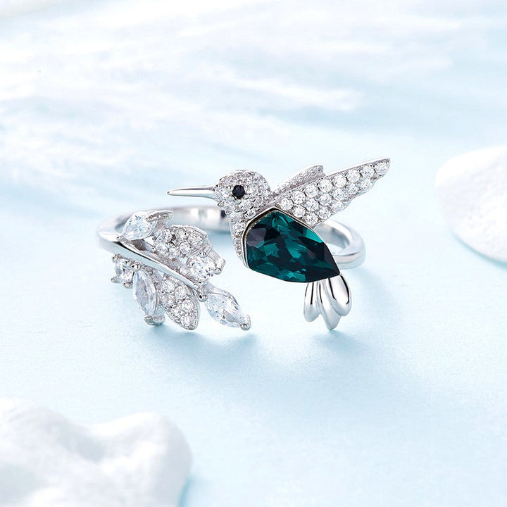 Anillo Ajustable de Colibrí Brillante con Diamante de Strass